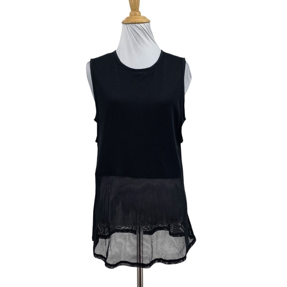 Lululemon Tank Top Women 6/8 Black Mesh Overlay High Low Hem Breathable Stretch